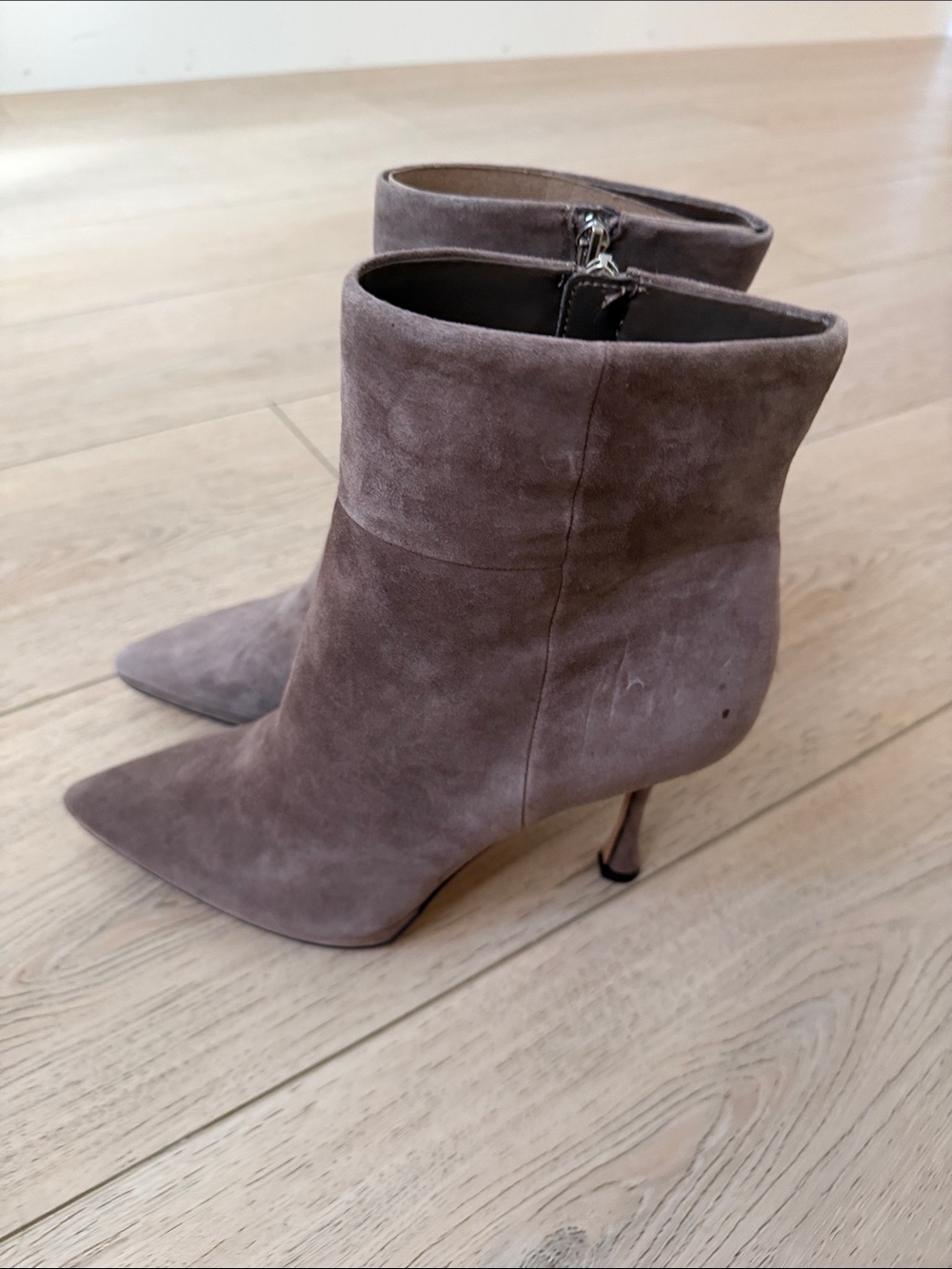 Vince Camuto Taupe Suede Pointed-Toe Ankle Booties